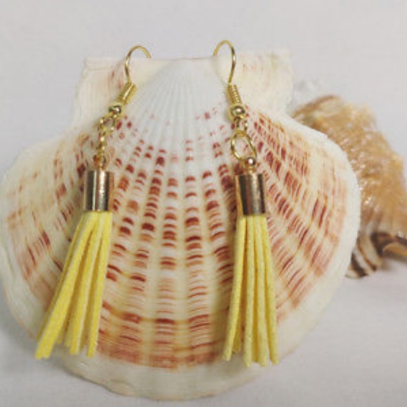 Tassle Earrings Yellow Black Navy Blue - Picture 2 of 7